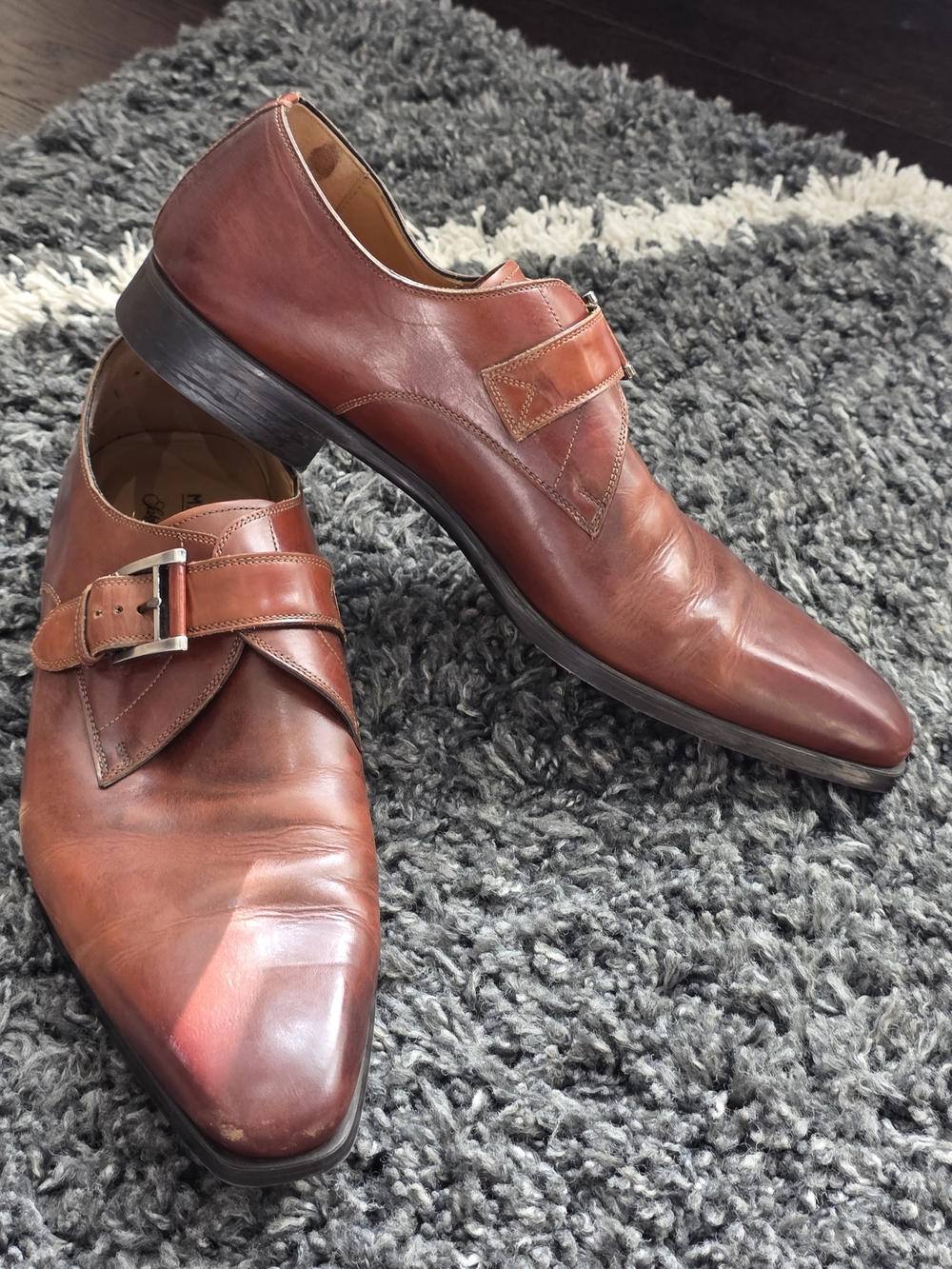 Magnani Men's Brown Leather  19667 Single Monk Strap Dress Shoes Size 11M